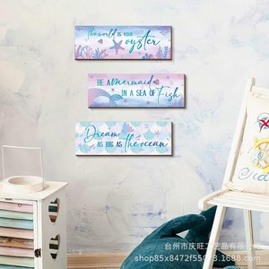 Mermaid Wooden Wall Hanging <b>Sign</b> Blue Purple Rectangle Home Decor Children's Rooms <b>Bathroom</b> Decoration - Product Image 1