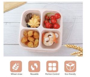 Finorder Lot de 4 Boîtes à Collation Micro-ondables pour Camping en Fibre de Paille de Blé, Boîte à Bento Réutilisable à 4 Compartiments, Vaisselle - Product Image 2