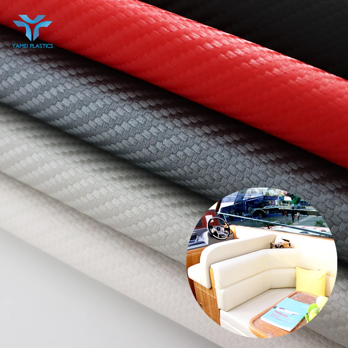 Multicolor UV and Cold Resistant Waterproof Carbon Fiber 1.0mm Pvc Marine Grade Vinyl Faux Synthetic Leather for Marine