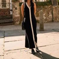 2025 été mode femmes rosée queue fendue sans manches Sexy col en V serré élégant tempérament dames vacances licou robes