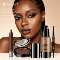 Set Rias Wajah 4-Potong (Foundation Cair Pensil Alis Lipstik Bedak Padat) Formula Tahan Lama untuk Warna Kulit Sawo Matang/Dark