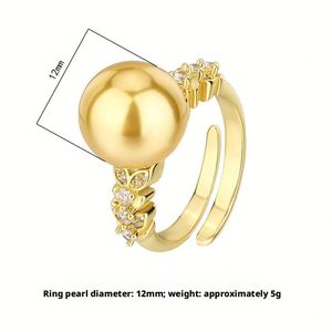 Fashion Jewelry Eco-friendly Copper Gold Plated Women's 12mm Shell Pearl Minimalist Band <b>Rings</b> for Feminine Daily Elegant - Product Image 2