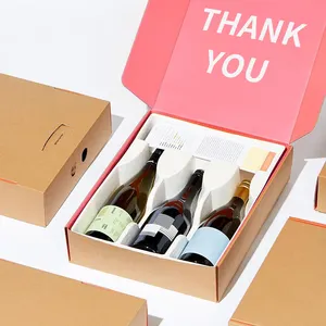 Tái Chế Tùy Chỉnh Wine Bottle Insert Kraft Giấy Mailer Đóng Gói Các Tông Vận Chuyển Hộp Bia VODKA Cho Hộp Bao Bì Quà Tặng