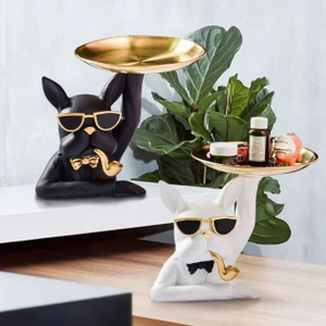 <span class=keywords><strong>2023</strong></span> nouveaux produits bouledogue <span class=keywords><strong>français</strong></span> Butler Statue avec Double plateaux pour porte-clés Cool chien avec lunettes Animal résine Sculpture - Product Image 5