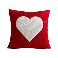 Housse de coussin de style nordique pour couple, en polaire rouge brodée, housse de coussin en polaire Teddy brodée cœur pour dossier de canapé