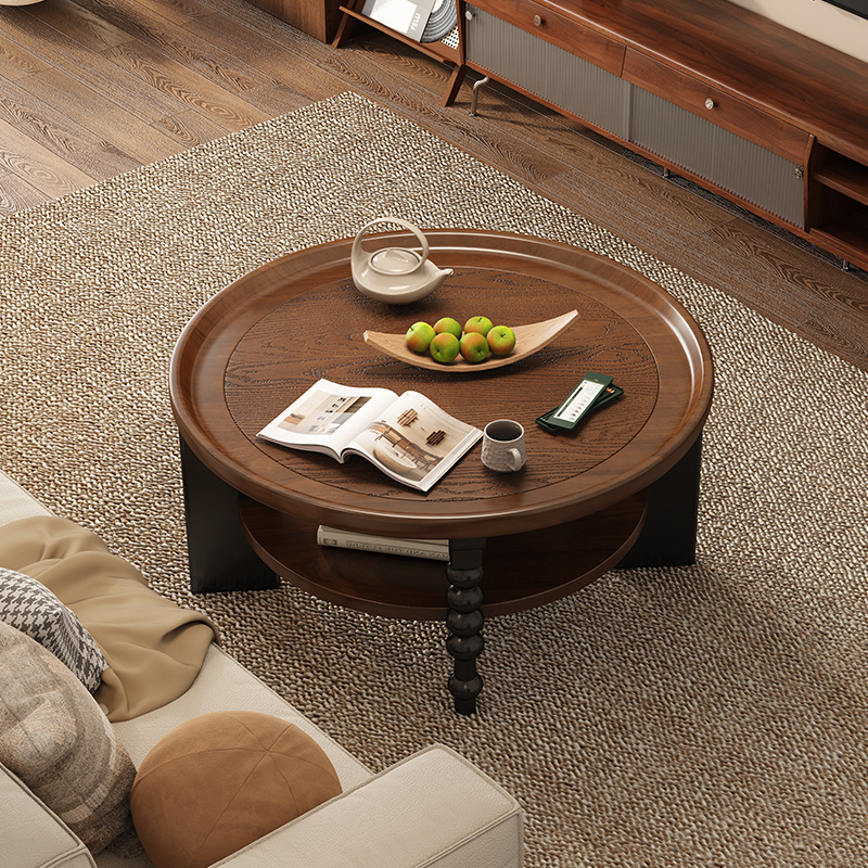 Tavolo da tè rotondo rubino da 80cm [piedi neri per viso color noce]