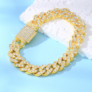 Gelang rantai pria, trendi Hip Hop 12mm kancing Flip baris tunggal zirkon Kuba gelang Tautan mode bahan kuningan - Product Image 3