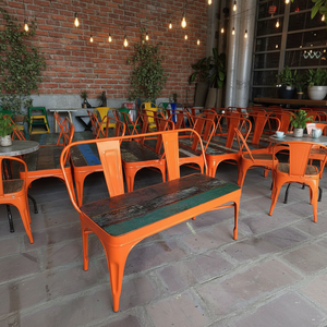 Loft industriel Récupéré Bois Siège de Patio, Industriel Récupéré En Bois Siège de Café En Métal Banc - Product Image 3