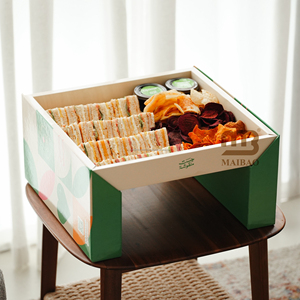 Custom Fast Food Fired Chicken Compartment <b>Box</b> with Convertible Lid Integrated Pedestal Tabletop <b>Snack</b> Grazing Platter Container - Product Image 6