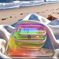 Nouvelle tendance, organiseur de maquillage portable écologique en PVC transparent, pliable, imperméable avec fermeture éclair