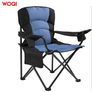 Fauteuil pliant d'extérieur Woqi, structure en aluminium, tissu Oxford bleu marine, pour jardin, camping, inclinable, avec porte-gobelet et rangement - Product Image 1