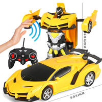 Vehículo de Juguete Transformable a Control Remoto 1:18 5CH Deformación con un Botón Coche Robot Acrobático 2 en 1 con Luz y Música para Regalo de Niños