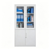 Armoire de bureau métallique à 2 portes vitrées et 2 portes pleines, meuble de rangement en acier pour organiser les documents
