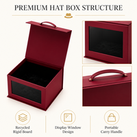 Boîte à chapeau en carton rigide haut de gamme personnalisée, matériaux recyclés, fermeture magnétique, fenêtre, lamination brillante, design portable et nouveau