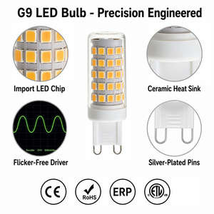 หลอดไฟ LED G9 4.5W SMD2835 550-600LM ปรับความสว่างได้ 360 °   ไม่มีการกระพริบ AC230V 2700K-6000K PC เซรามิก CE ETL ErP RoHS สำหรับโคมไฟระย้าคริสตัล - Product Image 3