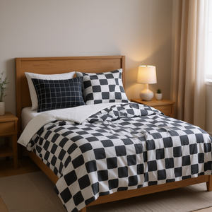 Checkered <b>Comforter</b> <b>Set</b> for Twin/Twin XL Bedding, Modern Geometric Pattern, All-Season Home Textile, Black and White Design - Product Image 2