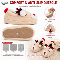 Pantuflas de Reno de Invierno, Cerradas, para Interiores, con Suela de EVA y TPR Suave, Detalle Bordado, Fabricante de Marca Privada OEM ODM
