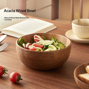 Ciotole in Legno Stile Minimalista per Uso Domestico, Ciotole per Insalata in Legno di Acacia per Case, Soggiorni, Esterni e Ristoranti - Product Image 2