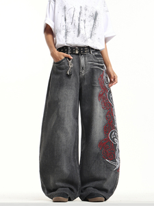 Jeans amples vintage américains imprimés, style street dance hip-hop, denim délavé léger et respirant pour l'été – Vente en gros - Product Image 6