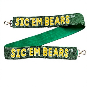 Beaded SIC'EM BEARS Vintage Hook Strap with Raised Text Eco-Friendly Fashionable Trendy <b>Green</b> Yellow Webbing Handbag Accessory - Product Image 1