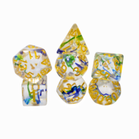 Feeron 7pcs Dadu Resin Polihedral Modern Berukir Inti Cair Motif Bebek Kuning, Set Dadu Personal untuk D&D Pathfinder Permainan Papan Anak