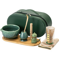 Ensemble traditionnel de thé matcha japonais, kit de cérémonie 8 pièces - Chawan à motif de chat, fouet en bambou (Chasen), cuillère (Chashaku)