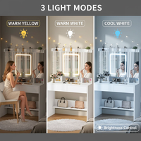 Coiffeuse blanche avec miroir à luminosité réglable, étagères ajustables et 2 tiroirs