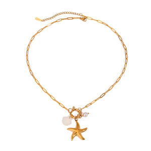 Starfish Pendant Necklace With Pearl And Shell Charms Stainless Steel Gold Tone Fashion Jewelry Gift For Women - Product Image 5