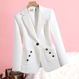 Women's Peacock Blue <b>Blazer</b> Solid Color Polyester Anti-Wrinkle Suit Jacket For Office And Casual Wear - Product Image 2