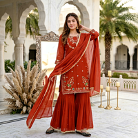 Ensemble Salwar Kameez brodé orange pour femme, robe traditionnelle longueur genou avec dupatta pour mariage, fête, Diwali