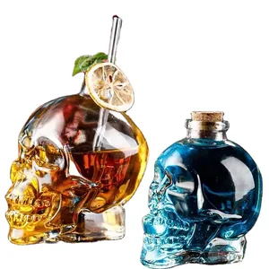 Super Hot Selling Unique Design Skull Shaped Glass Beverage Bottle for Bar