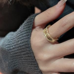 Anillo Wenchi S925 de Plata Pura, Estilo Francés Retro, Diseño Simple y Exclusivo, con Patrón de Ondas Brillantes, Joyería Elegante de Lujo Ligero de 18K - Product Image 3