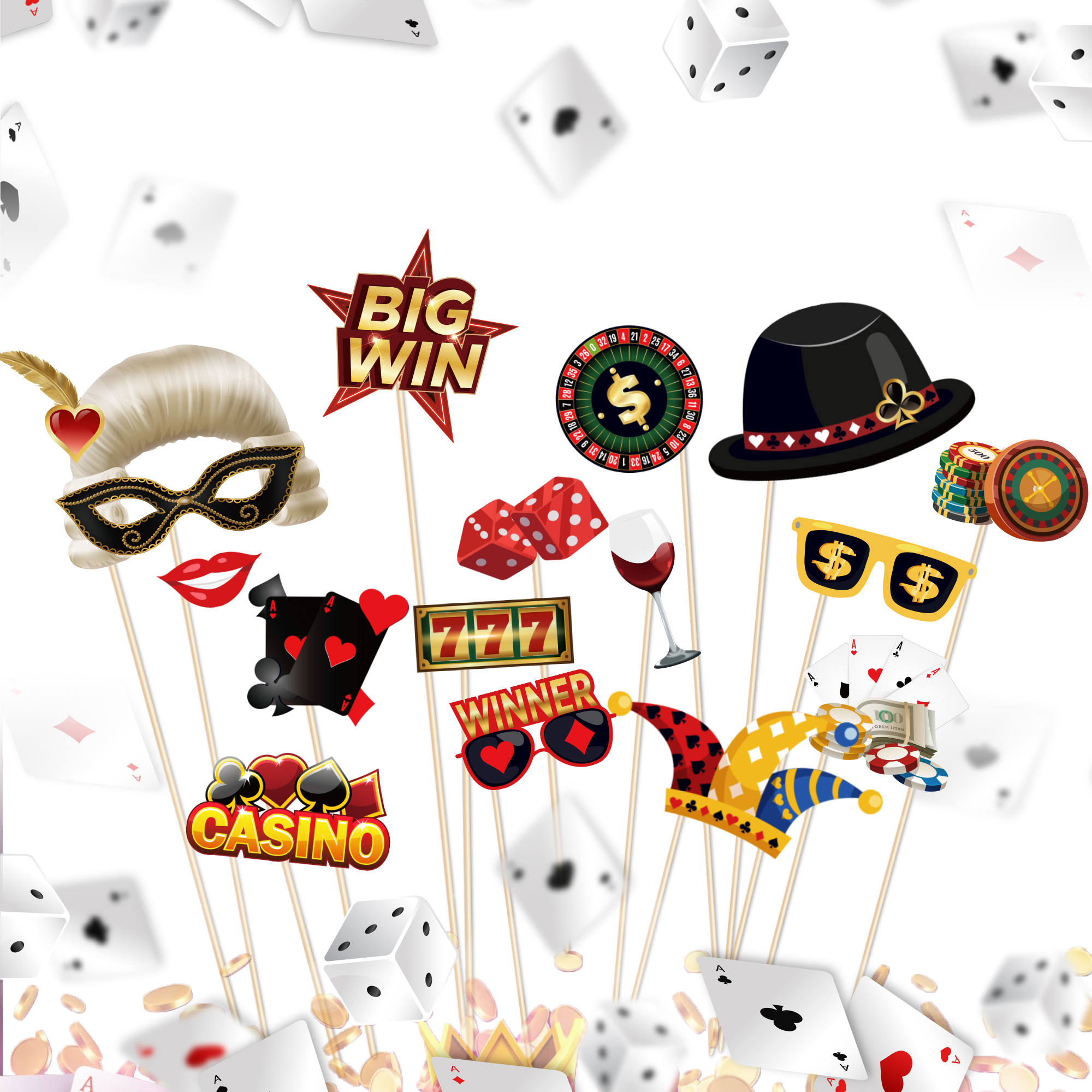 PZ271 Casino Theme Party Supplies - Poker Rabbit Ear Design for Free Printable Casino Photo Booth Props