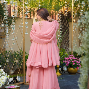 <b>Pink</b> Embroidered Shawl with Mirror Work Traditional Indian Pakistani Women's Wear Silk Soft Chinon Breathable Skin-Friendly - Product Image 3