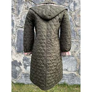 Manteau matelassé kaki à carreaux 105 cm, trench-coat pour femme - Product Image 3