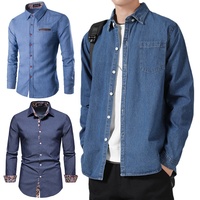 Herren Slim Fit Western Jeans hemd Gewebtes Cowboy-Outfit Koreanisches Langarm-Arbeits hemd Plaid Collar Jeans Tops Arbeits hemd