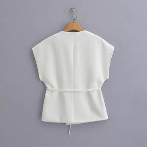 Gilet doppiopetto in <span class=keywords><strong>lino</strong></span> da <span class=keywords><strong>donna</strong></span> per il commercio estero <span class=keywords><strong>pantaloni</strong></span> a pieghe tinta unita Set da <span class=keywords><strong>donna</strong></span> stile elegante Hot Cross-Border - Product Image 2