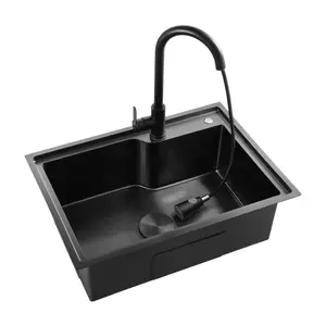 1 évier de cuisine de haute qualité moderne en acier inoxydable, sous-plan noir, nouveau design, 304