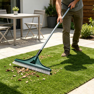 Adjustable Handle <strong>Artificial</strong> <strong>Grass</strong> Brush <strong>Rake</strong> 45.5cm Wide Outdoor Lawn Turf Carpet Sweeper <strong>Rake</strong> - Product Image 1