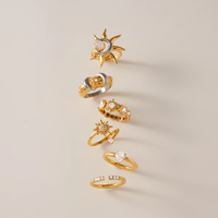 Nouvelle Collection de Bijoux Tendance : Ensemble de Bagues Empilables Série Soleil en Acier Inoxydable Plaqué Or 18K avec Grandes Bagues Éternité en Zircon pour Femme