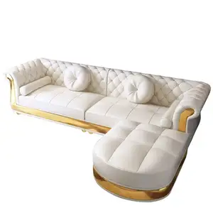 Divano bianco personalizzato di fabbrica divano da sposa in pelle di lusso chesterfield set mobili divano da soggiorno a 3 posti