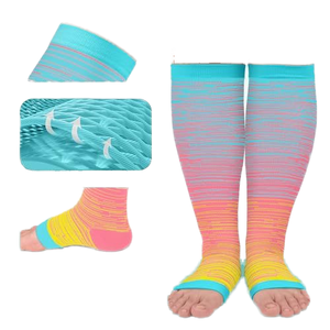 <span class=keywords><strong>Chaussettes</strong></span> de compression à rayures dégradées à bout ouvert, manchons de compression graduée unisexe pour la récupération sportive, soutien des jambes anti-fatigue personnalisé - Product Image 3