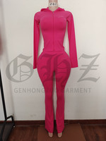 Ensemble Personnalisé Femme Tenue Deux Pièces Basique : Sweat à Capuche et Pantalon Évasé, Veste Zippée et Pantalon Skinny Évasé, Survêtement de Jogging