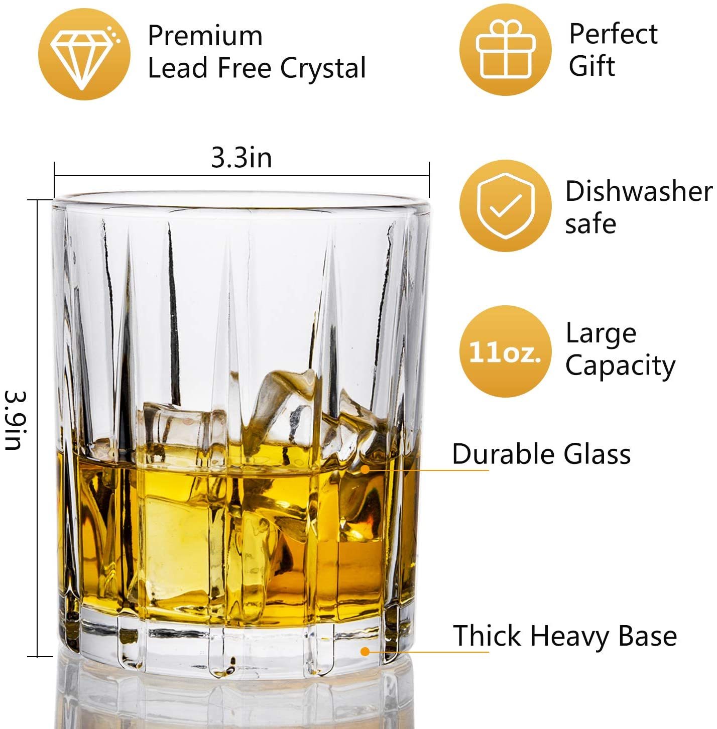 Whiskey Glasses Set 4 11oz Crystal Glass in Luxury Box Double Old Fashioned Glass Cocktail