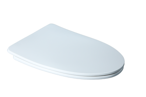 Asiento de inodoro redondo moderno de color blanco con tecnología de cierre lento y silencioso y bisagras de liberación rápida para una fácil limpieza del baño - Product Image 2