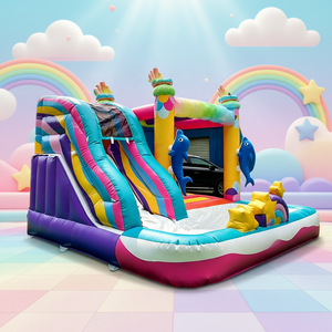 Château gonflable commercial bleu et violet en PVC avec toboggan double piste, garantie de 3 ans, installation facile pour <span class=keywords><strong>location</strong></span> de fêtes d'enfants - Product Image 1