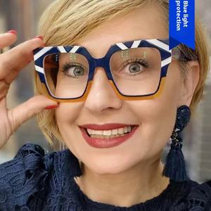 Óculos Estilosos Unissex de Moda Europeia Americana com Grande Armação em Forma de Olho de Gato, Material PC com Bloqueio de Luz Azul - Product Image 1