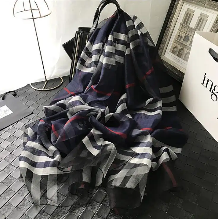 Fabrik-Direkt-Großhandel bedruckter Kamellengitter Seidenwolle-Schal langer Schals 190 × 80 cm Luxus-Stil für Damen Damen Winter Herbst