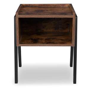 <strong>Slim</strong> Industrial Loft Rustic Black Powder-coated Steel <strong>Bedside</strong> <strong>Table</strong> with Magazine Storage Shelf Laminated Panels - Product Image 4