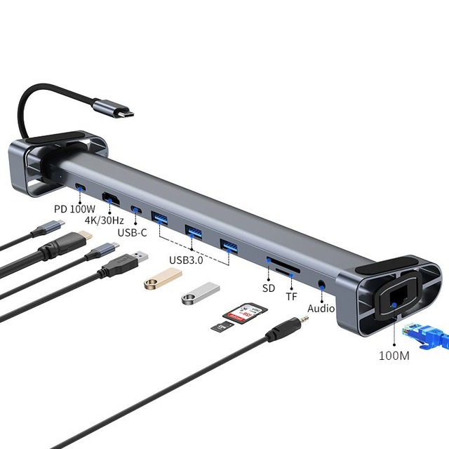 Docking Station Compatible 4K HDTV VGA RJ45 USB 3.5MM Audio PD 100W Fast Charge High Speed USB C Hub 10 in 1 Type C Hub